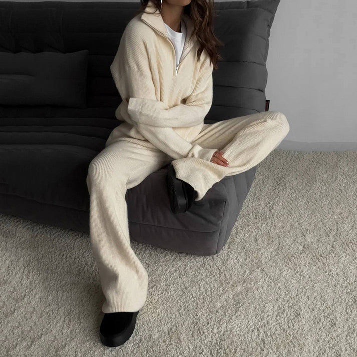 Women Knitted Two Piece Zipper Set