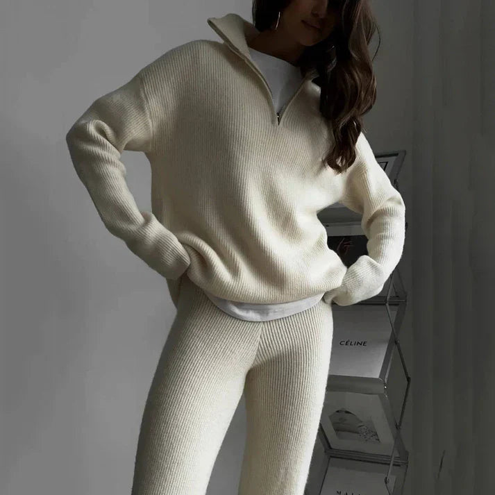 Women Knitted Two Piece Zipper Set
