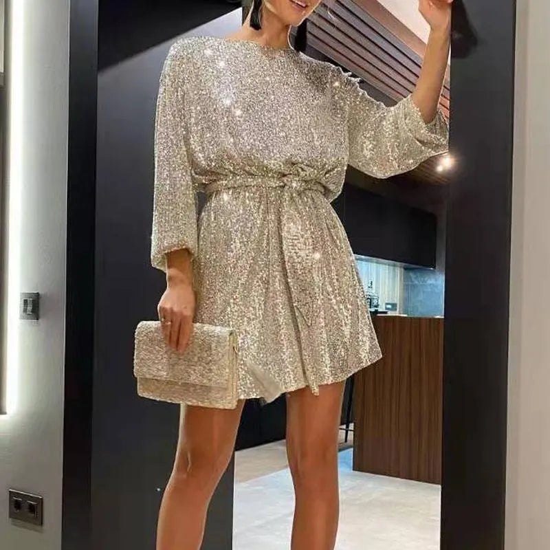 Women Sequin A-Line Mini Dress