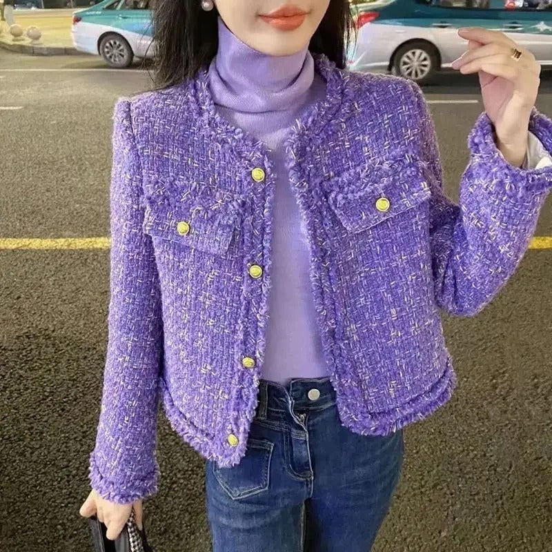 Women Tweed Button Front Jacket
