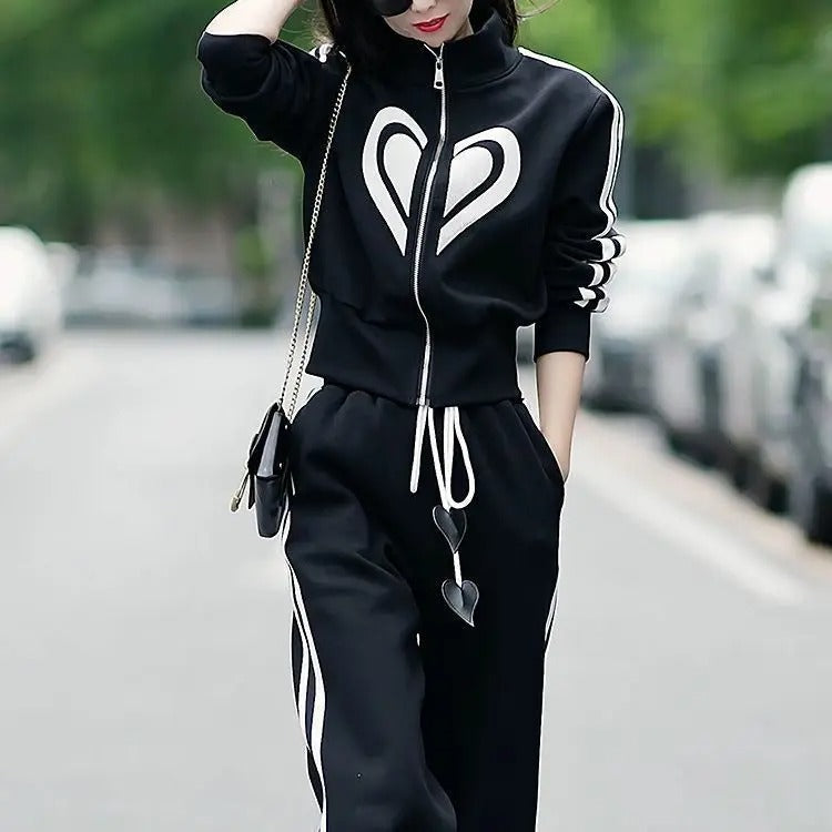 Mock Neck Zipper Two-Piece Set Front View
