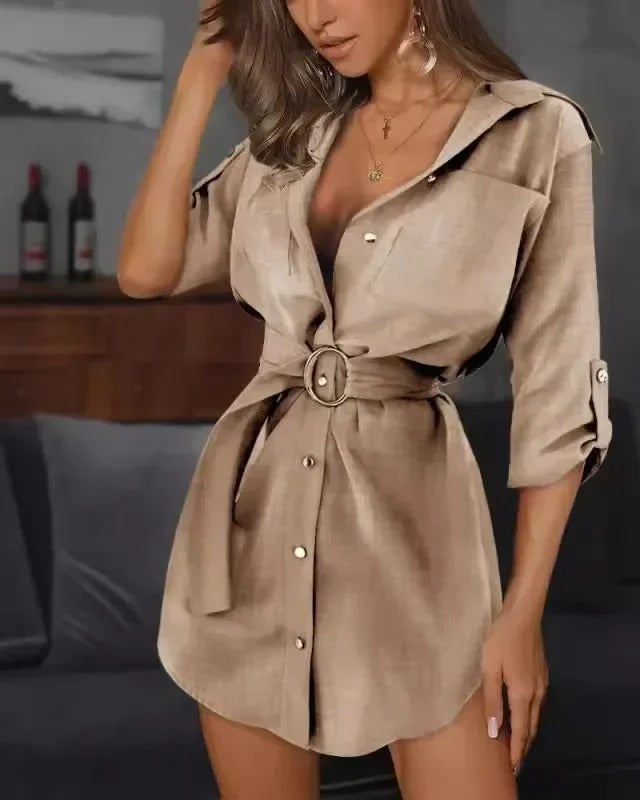 Rolled Sleeve Shirt Dress Detail View