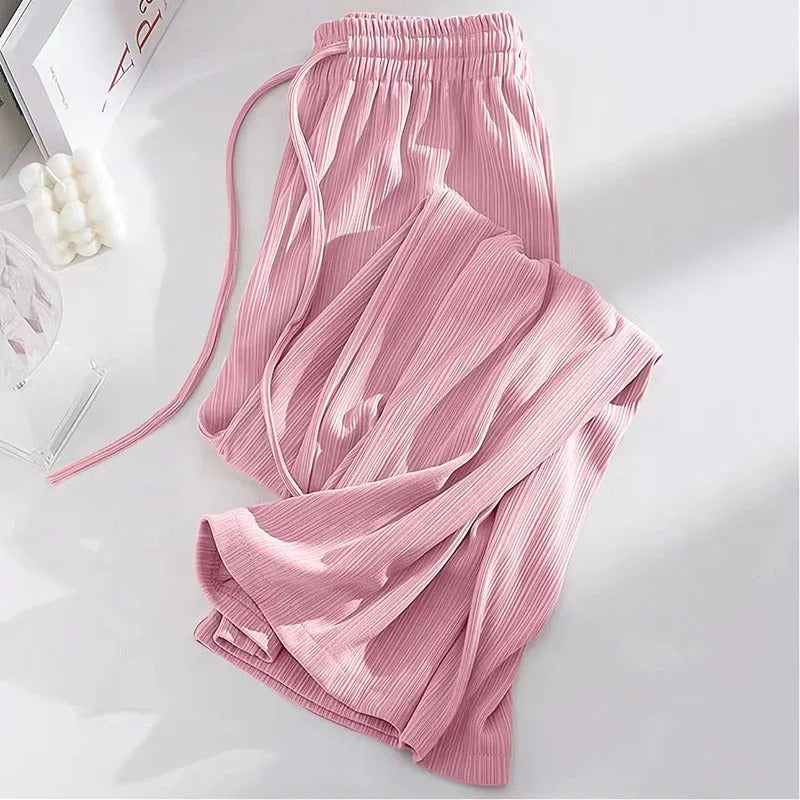 Women Ice Silk Wide Leg Pants Detail View