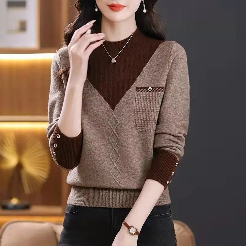 Women Half Collar Contrasting Color Sweater Detail View