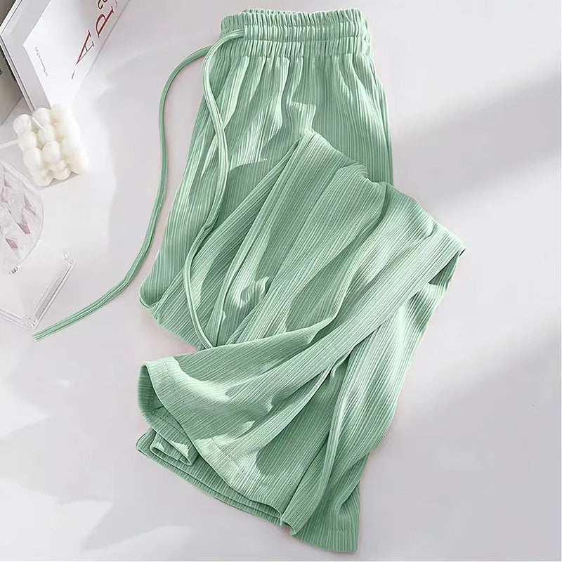 Women Ice Silk Wide Leg Pants Front View