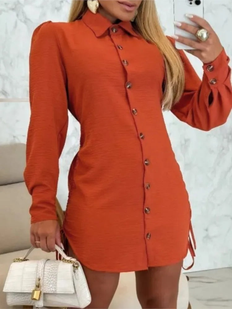 Women Long Sleeve Button Shirt Dress