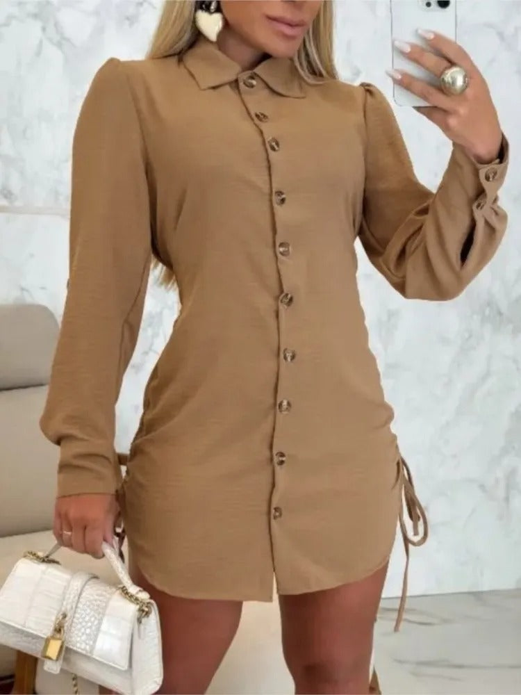 Women Long Sleeve Button Shirt Dress